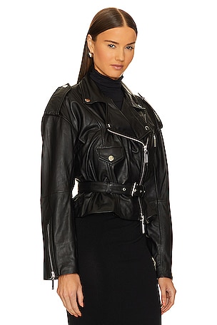 Camila Coelho Ambrosia Leather Moto Jacket in Black