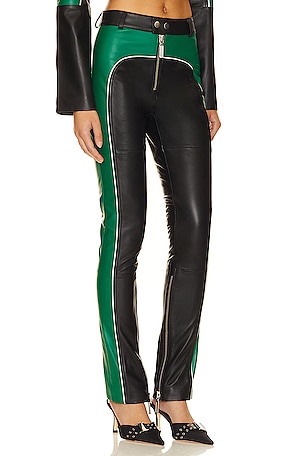 Camila Coelho Biker Leather Pants in Green,Black