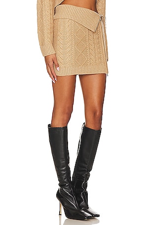 Camila Coelho Carmen Fold Over Cable Mini Skirt With Zip in Tan