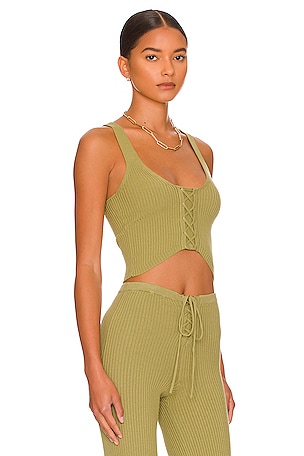 Camila Coelho Artemis Lace Up Knit Top in Green