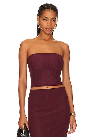 LaQuan Smith Strapless Ruched Bustier in Scarlett