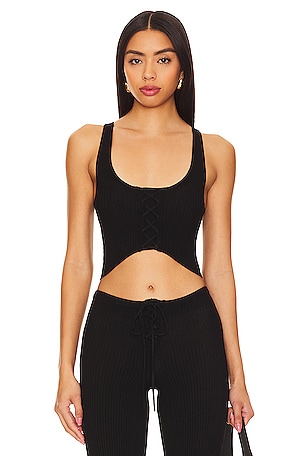 Black Lace-Up Corset Tank Top by Dion Lee on Sale