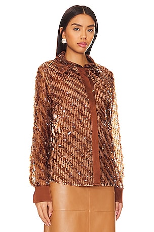 Camila Coelho Paria Blouse in Metallic Bronze