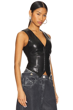 Camila Coelho Roz Faux Leather Vest in Black
