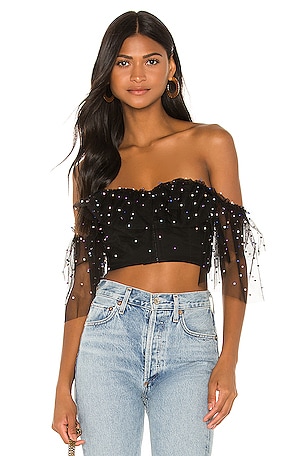 Camila Coelho Suza Crop Top in Black Multi Dot | REVOLVE