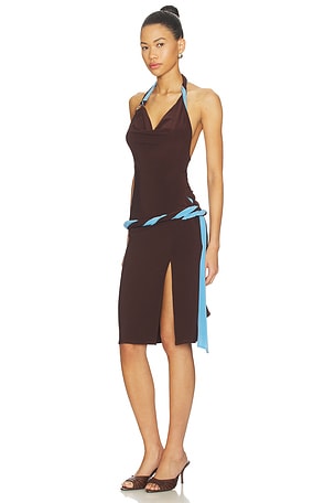 Coperni Bicolor Twisted Dress in Brown,Blue
