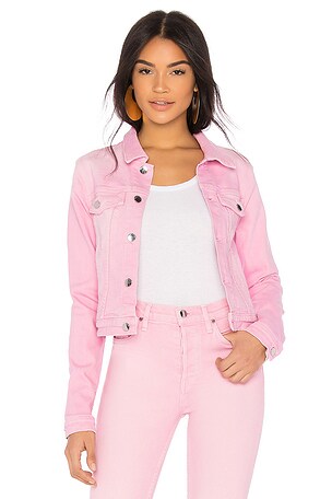 Light pink cropped denim jacket hotsell