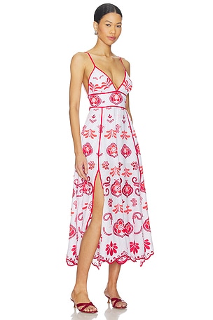 Charo Ruiz Ibiza Gardea Long Dress in White,Red