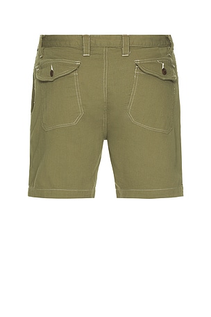 Corridor Bedford Cord Camp Pocket Shorts in Olive