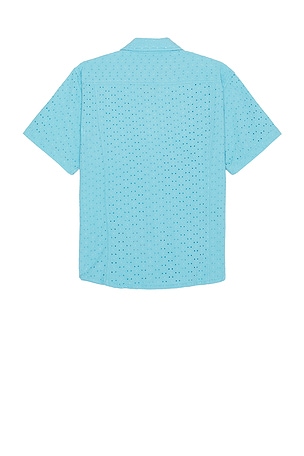 Corridor Floral Eyelet Short Sleeve Camp Shirt in Blue