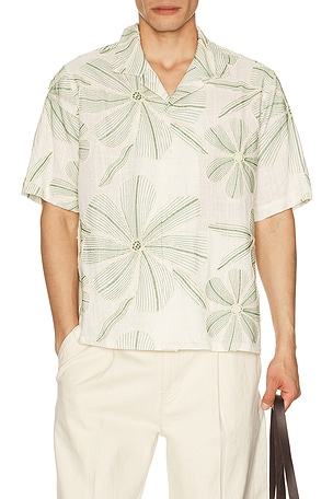 Linen Applique Short Sleeve Shirt Corridor