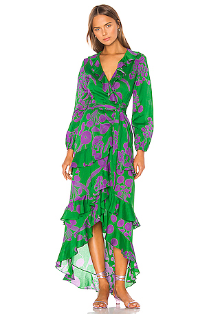 Cynthia Rowley Lanai Ruffle Wrap Dress in Green & Purple | REVOLVE