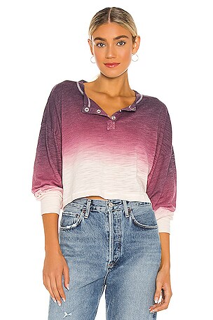 Chaser Slub Jersey Shirred Long Sleeve Top in Ombre Dip Dye REVOLVE