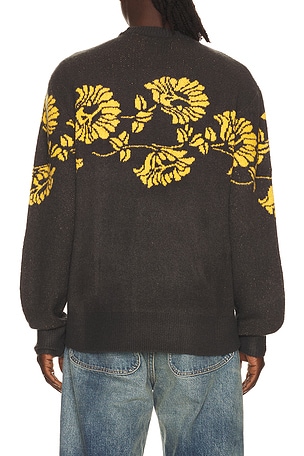 Critical Slide Peace Flower Crew Knit Sweater in Black