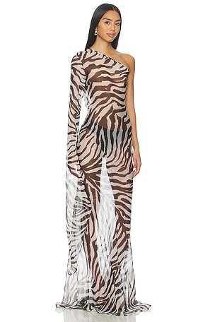Cha The Label Zebra Print Maxi Dress in Brown