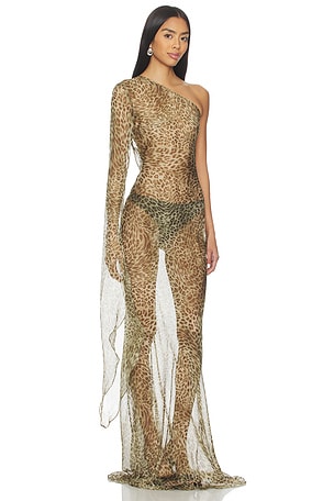 Cha The Label Leopard Print Maxi Dress in Brown