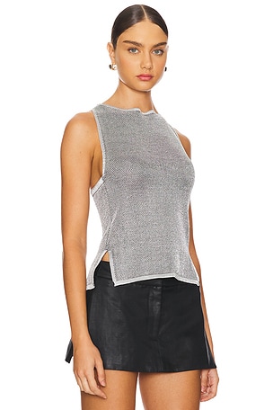 CHET LO Lux Lace Vest Top in Metallic Silver