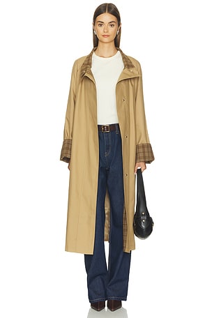 Funnel Neck Colorblock Cuff Trench Coat Cubic London