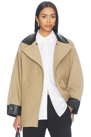 Cropped Contrast-trim Oversized Trench Jacket Cubic London