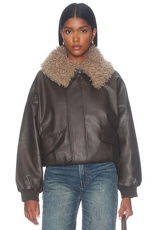Faux Shearling Collar Leather Jacket Cubic London