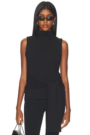 Tie-detail Sleeveless Mock Neck Top Cubic London