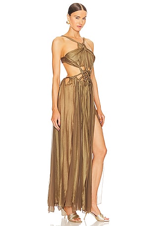 Cult Gaia Alexa Halter Gown in Metallic Gold. Size M. Also