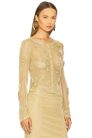 Cult Gaia Kash Knit Cardigan in Metallic Gold