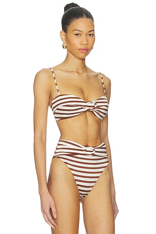 Cult Gaia Alouette Bikini Top in Brown,White