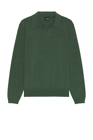 Riviera Knit Long Sleeve Polo in Moss Cuts