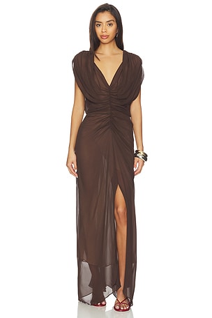 Ruched V Neck Gown Courtney Zheng