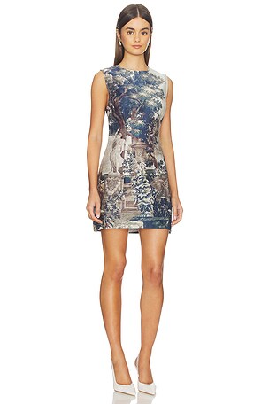 Courtney Zheng Denim Mini Dress in Navy,Neutral