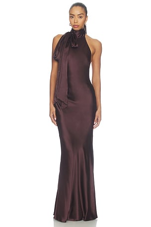 Silk Satin Tie Neck Gown Courtney Zheng