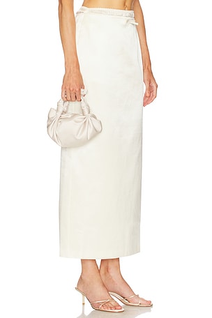 Courtney Zheng Irene Wool Silk Duchesse Midi Skirt in Ivory