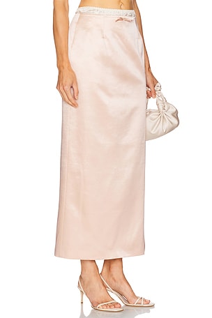 Courtney Zheng Irene Wool Silk Duchesse Midi Skirt in Blush