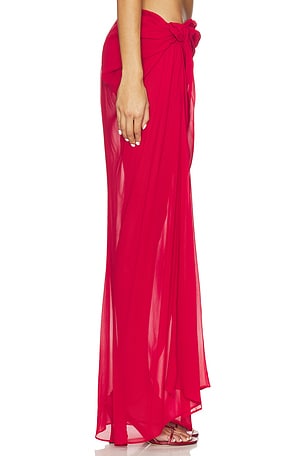 Courtney Zheng Florence Silk Georgette Knot Skirt in Red. Size S. Also