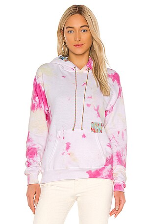 DANNIJO Patchwork Tie Dye Hoodie in Pink REVOLVE