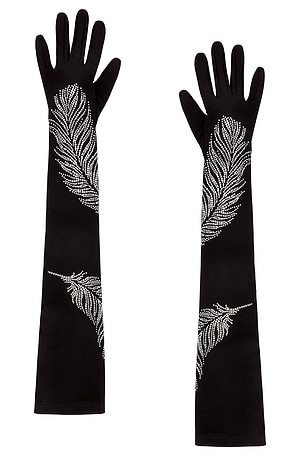 Rhinestone Feather Long Gloves David Koma