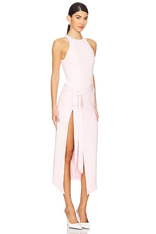 David Koma Satin Bow Detail Midi Dress in Pink