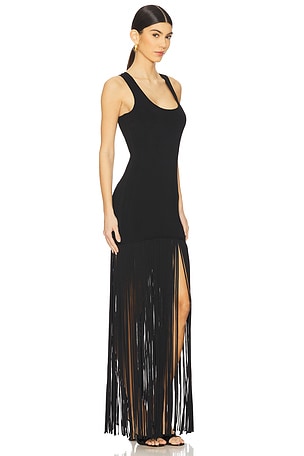 David Koma Fringe Skirt Dress in Black