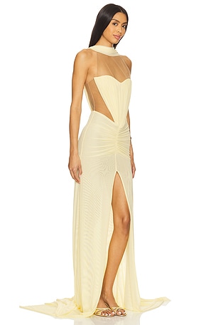 David Koma Ruched Scarf Detail Gown in Lemon