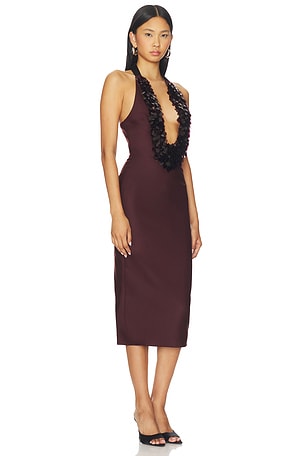 David Koma Payette Embroidered Neckline Halter Dress in Burgundy