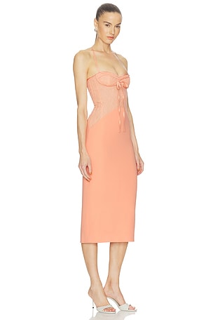 David Koma Fabric Contrast Pencil Skirt Midi Dress in Peach