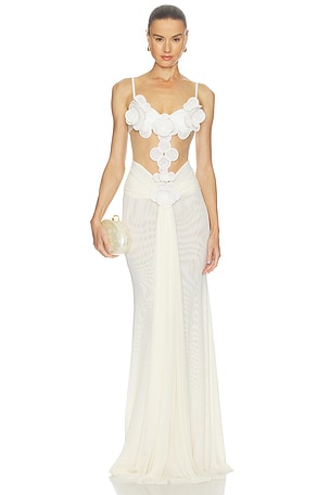 3D Flower Embroidered Mesh Gown David Koma