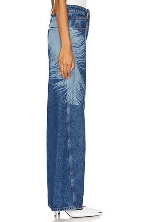 David Koma Feather Print Wide Leg in Denim-Dark
