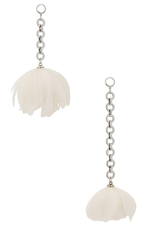 David Koma Feather Flower Asymmetric Earrings in Metallic Silver