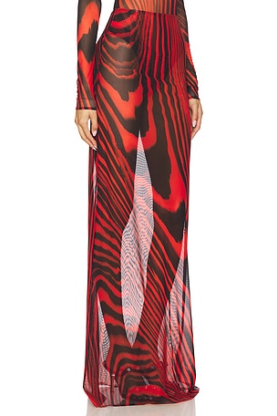 David Koma Mesh Maxi Skirt in Red