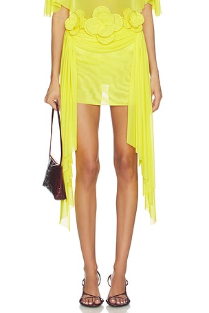 3D Lace Flower Embroidery Detail Ruched Mini Skirt David Koma