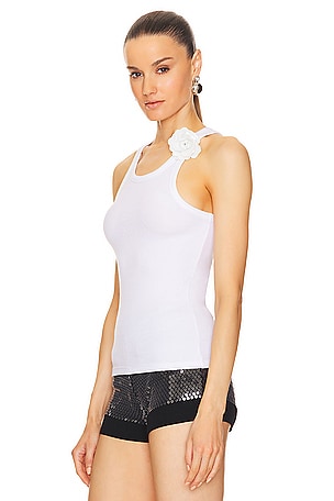 David Koma Payette Flower Brooch Rib Tank Top in White