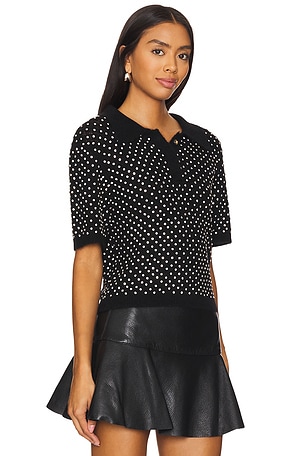 David Koma Crystal Knit Polo Top in Black