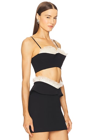 David Koma Ruffle & Feather Balconette Bra Top in Black